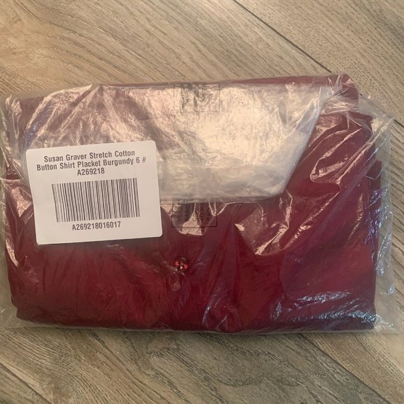 NWT SUSAN GRAVER STRETCH COTTON BUTTON FRONT SHIRT PLACKET BURGUNDY‎ 6 - Picture 6 of 9